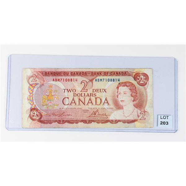 #203 1974 Canada $2 Two Dollar Bill Banknote Lot