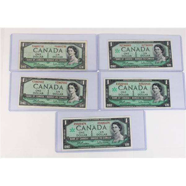 #205 1967 Canada $1 One Dollar Bill Banknote Lot