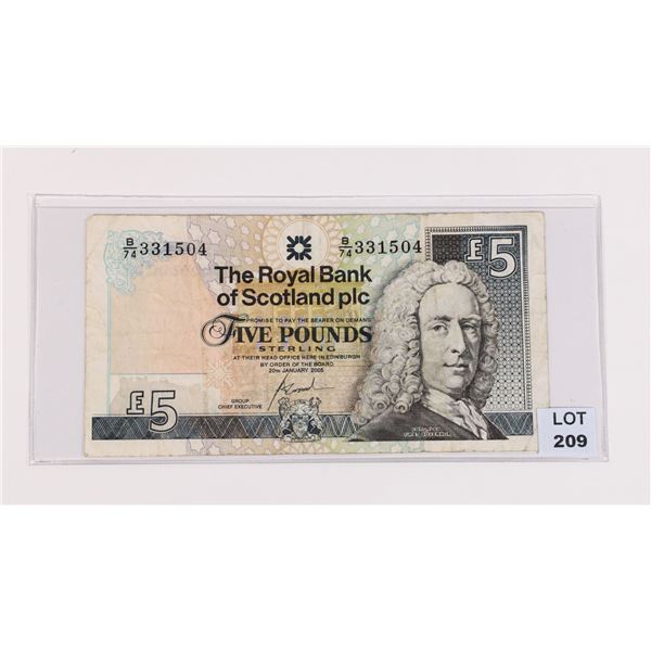 #209 2005 Five Pounds Sterling Bank of Scotland