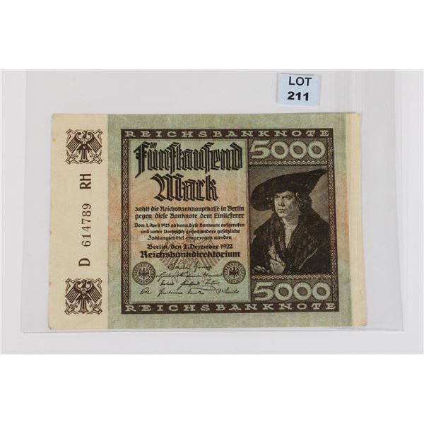 #211 Post WW1 1922 German Weimar Republic Mark