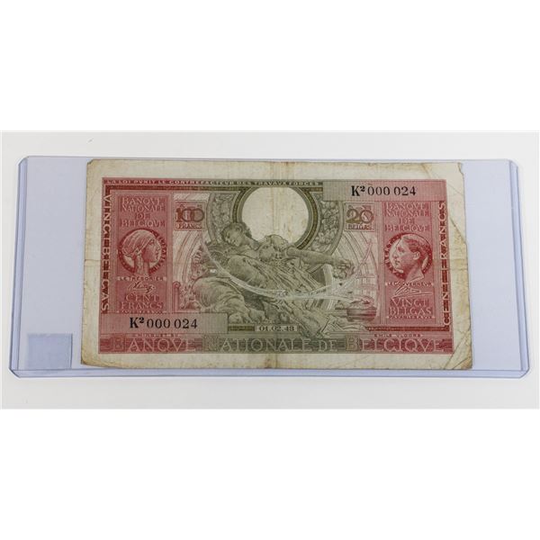 #215 WW2 1943 Belgium Cent Francs Banknote