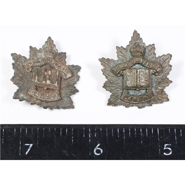 #327 WW1 Canadian Khaki University Collar Badge