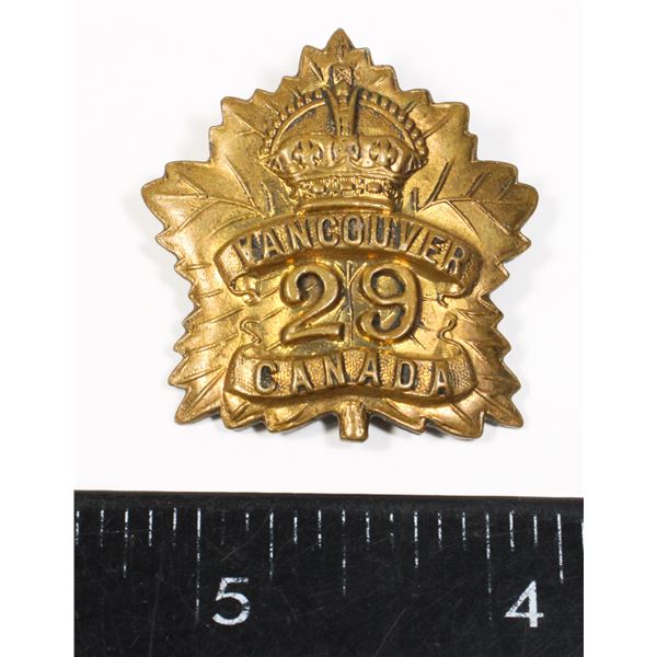 #329 WW1 Canada 29th CEF Vancouver Cap Badge