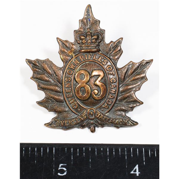#332 WW1 83rd CEF Queens Own Rifles Cap badge