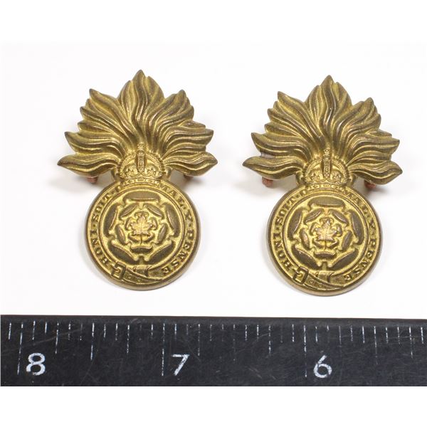 #377 WW2 Fusliers Collar Badge Pair