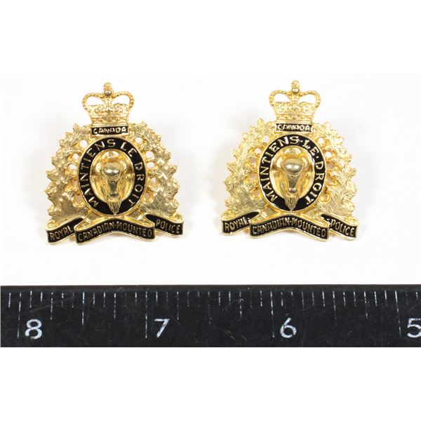 #572 Vintage RCMP Collar Badge Pair Blue Enamel