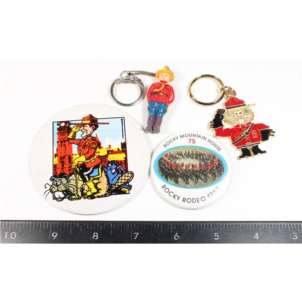 #627 4 RCMP Souveniers - Key Chains and Buttons