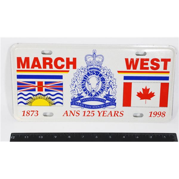 #634 RCMP March West 1873 1998 License Plate
