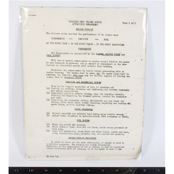 #720 WW2 Canadian Army Trades School Document