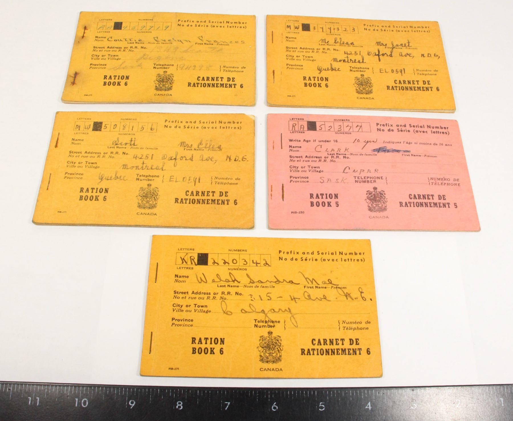 Canadian Ration Books #723 WW2 Canada Home Front Ration Book 5 6 Lot