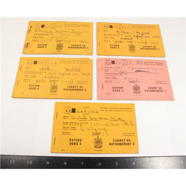 #723 WW2 Canada Home Front Ration Book 5 6 Lot