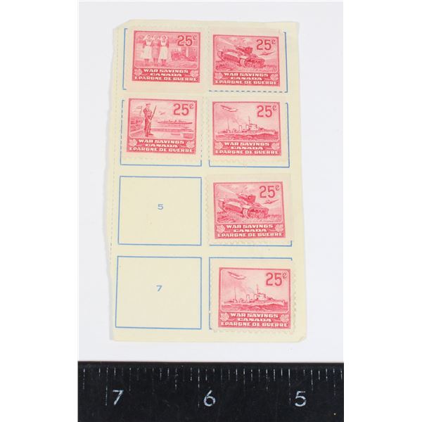 #725 WW2 War Savings Canada Stamp lot tanks
