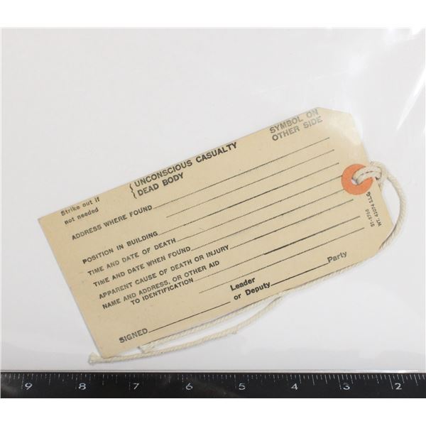 #735 WW2 British Casualty Dead Body Tag