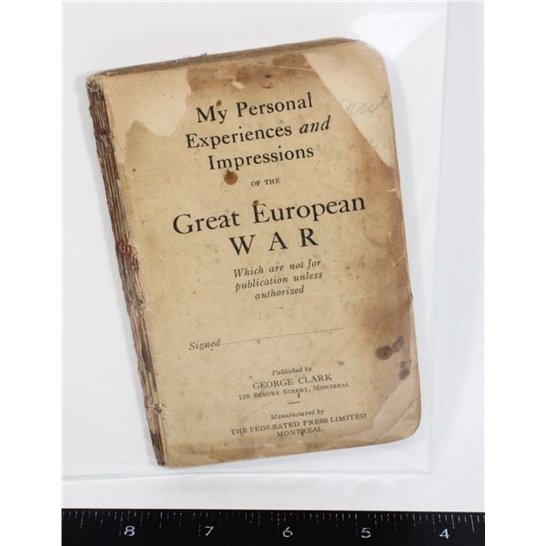 #738 WW1 Canadian Military Diary Weapons Notes