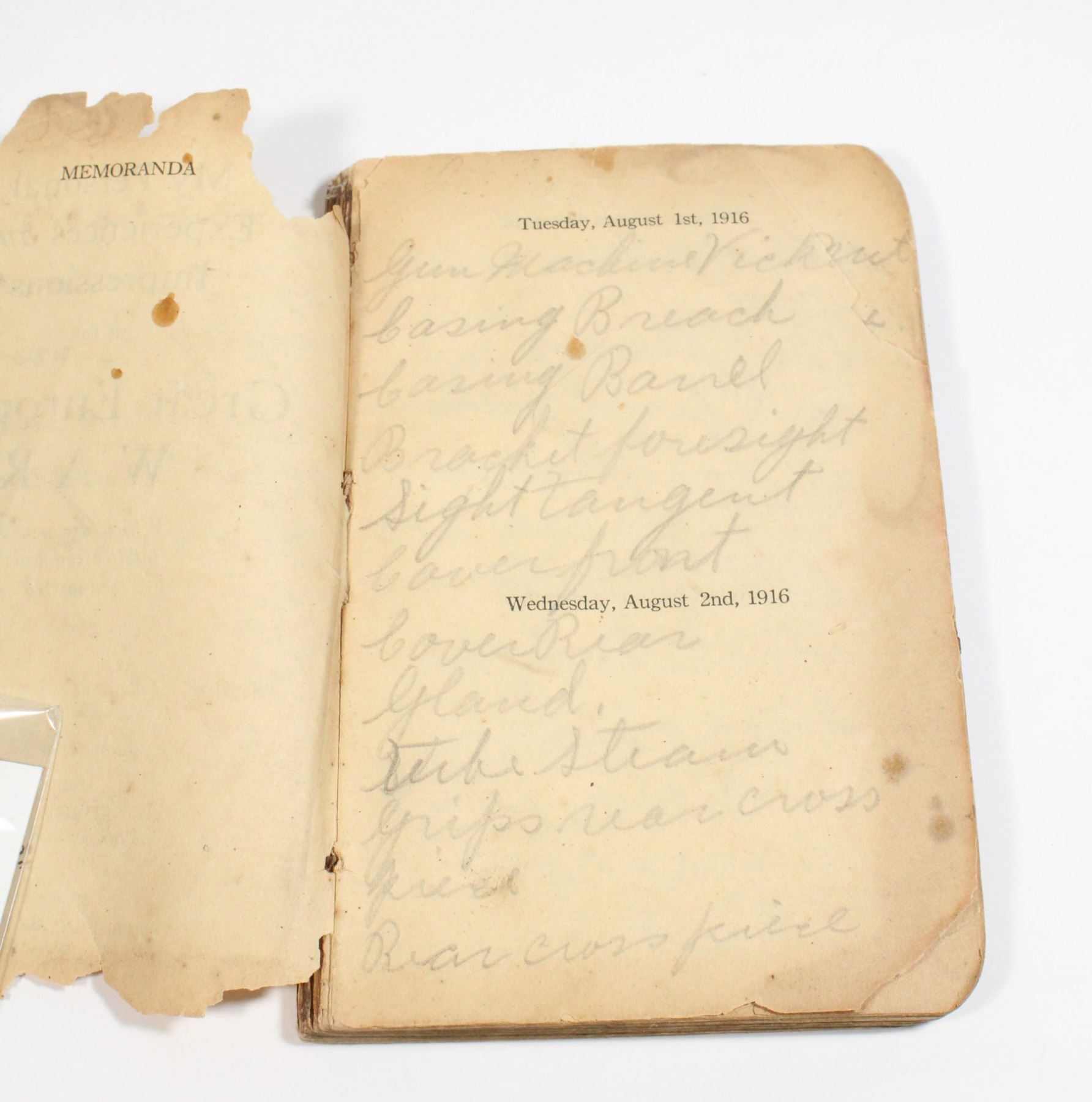 Weapon Note Picture #738 WW1 Canadian Military Diary Weapons Notes