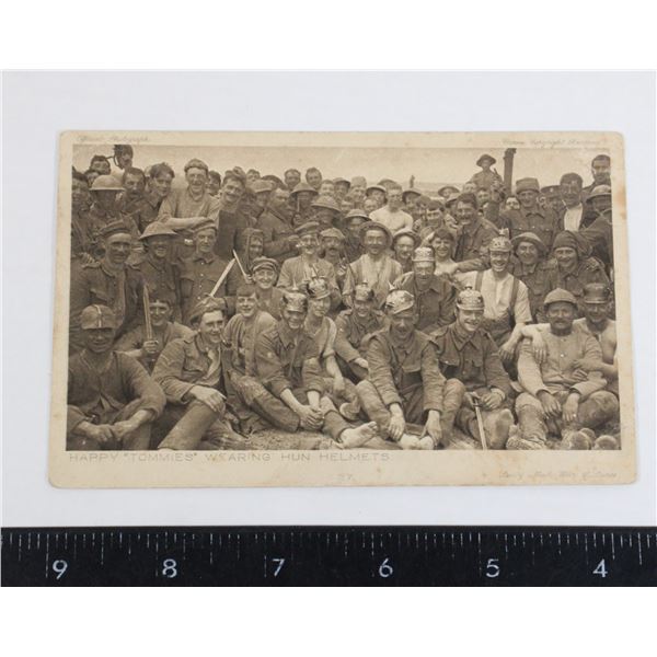 #799 WW1 Postcard British Soldiers German Helmets