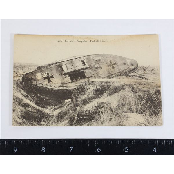 #800 WW1 French Postcard Destroyed German Tank