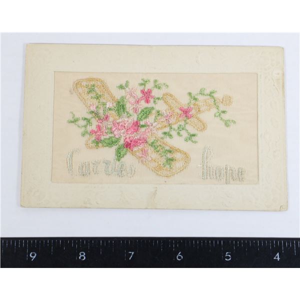 #805 WW1 Silk Postcard Airplane Saskatchewan