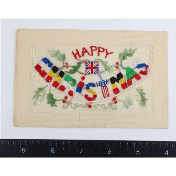 #806 WW1 Silk Postcard Happy Christmas Allied