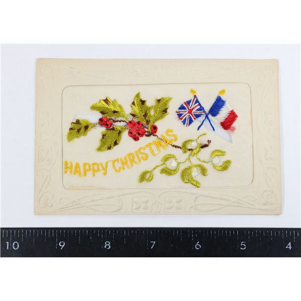 #811 WW1 Silk Postcard French and Union Jack Flags