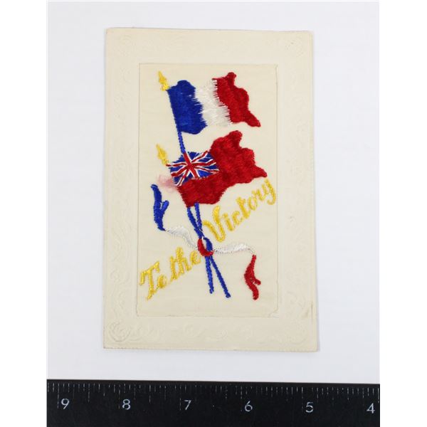 #813 WW1 Silk Postcard Canadian Red Ensign /French