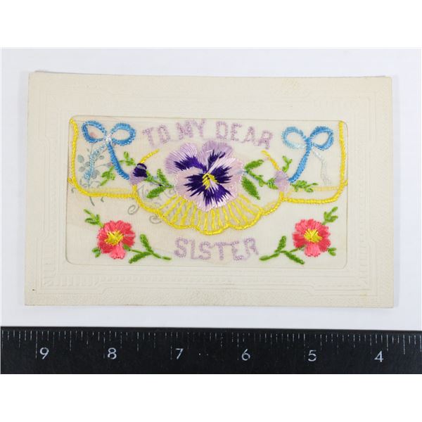 #814 WW1 Silk Postcard Floral Design