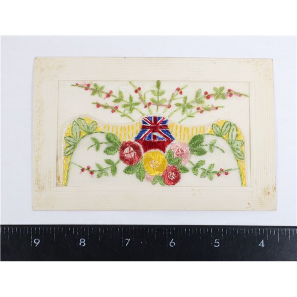 #815 WW1 Silk Postcard Union Jack Floral Design