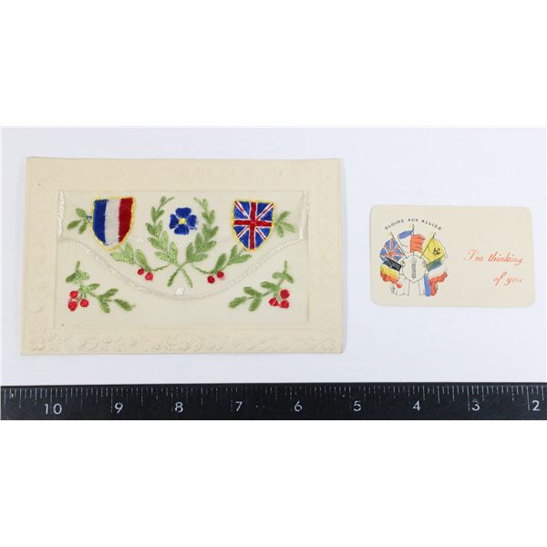 #816 WW1 Silk Postcard  Gloire Aux Allies Flags