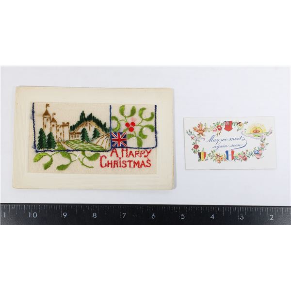 #817 WW1 Silk Christmas Card with flags Union Jack