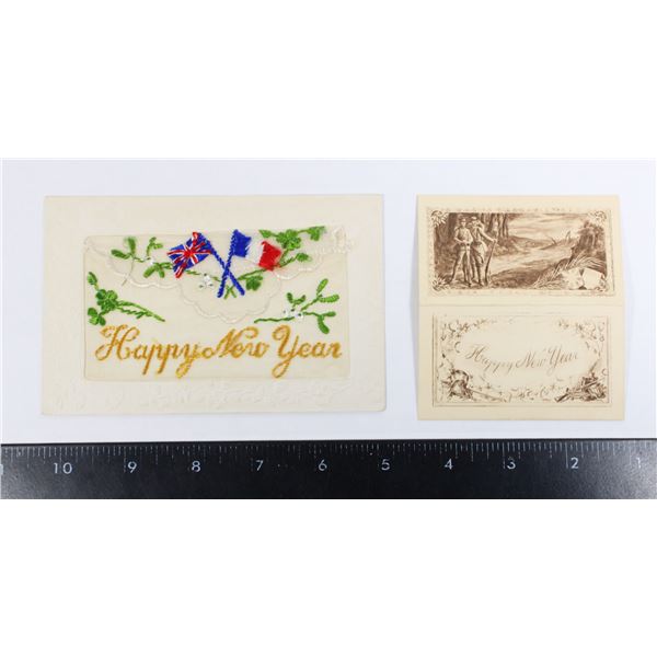 #818 WW1 Silk Postcard Happy New Year Soldiers