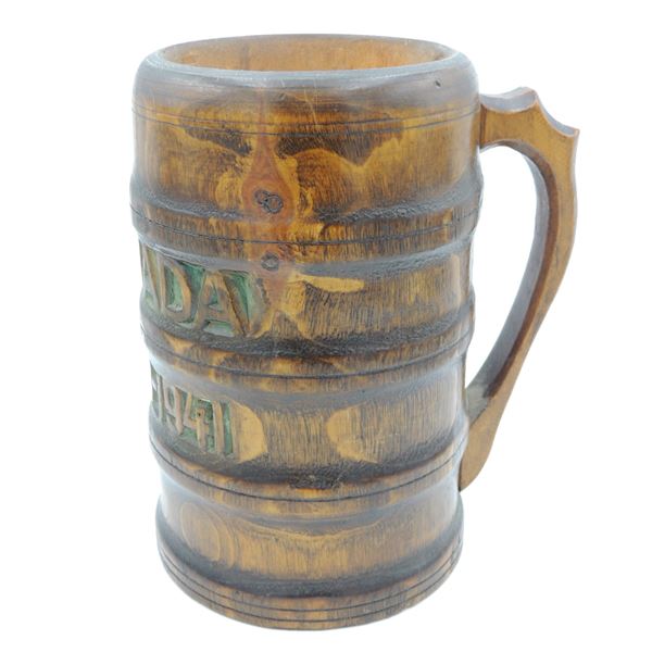 #959 WW2 Canadian Carved Wood Mug 1940-1941