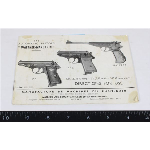 #1078 Booklet Automatic Pistols Walther Manurhin