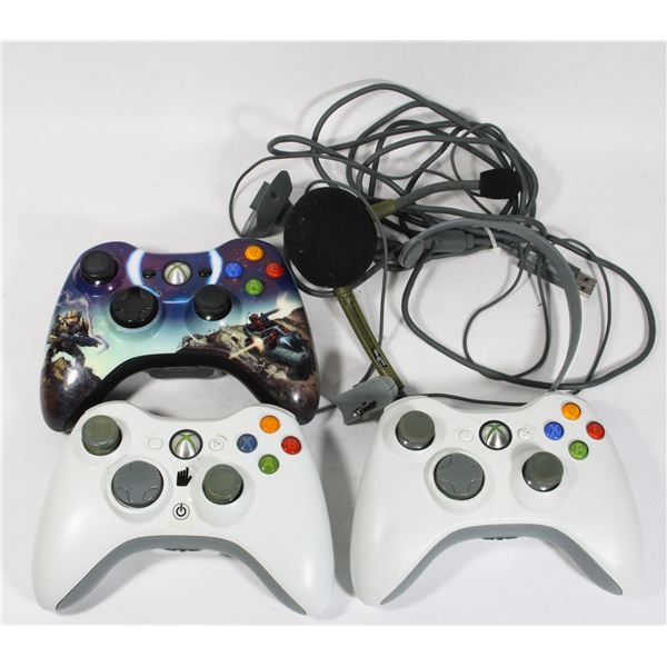 #1409 Microsoft Xbox 360 Controllers +Headset Halo