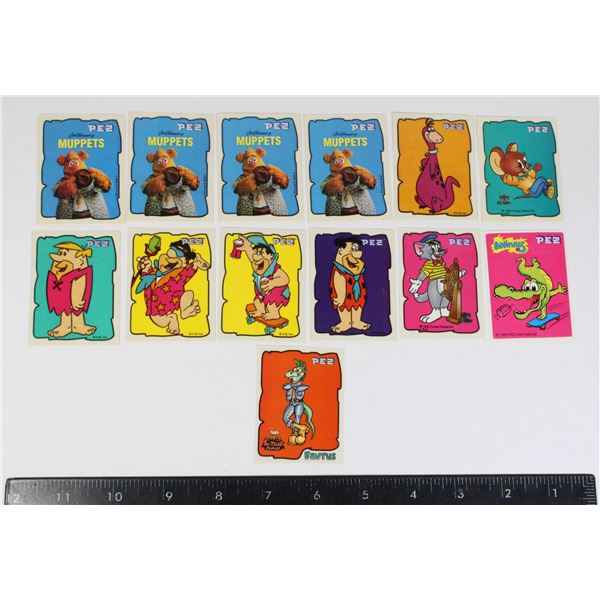 #1496 13 PEZ Sticker Cards Muppets Flintstones