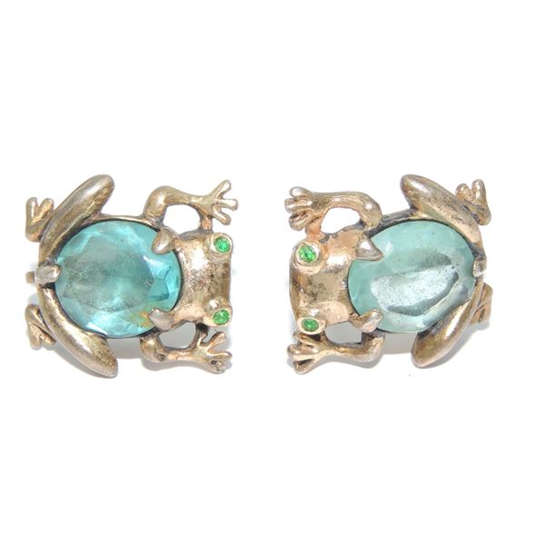 #1524  Vintage Costume Jewelry Frog Earrings