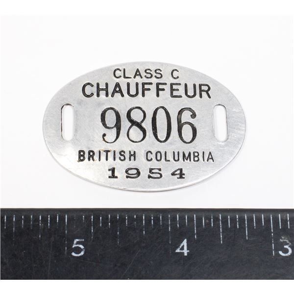 #1570 Chauffeur British Columbia Badge 1954