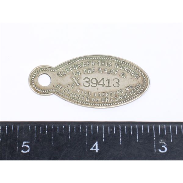 #1571 Protective Association of Canada Masons Tag