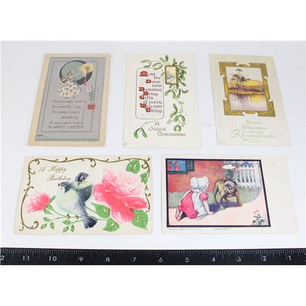 #1615 1900's Lot of 5 Vintage Colour Postcards