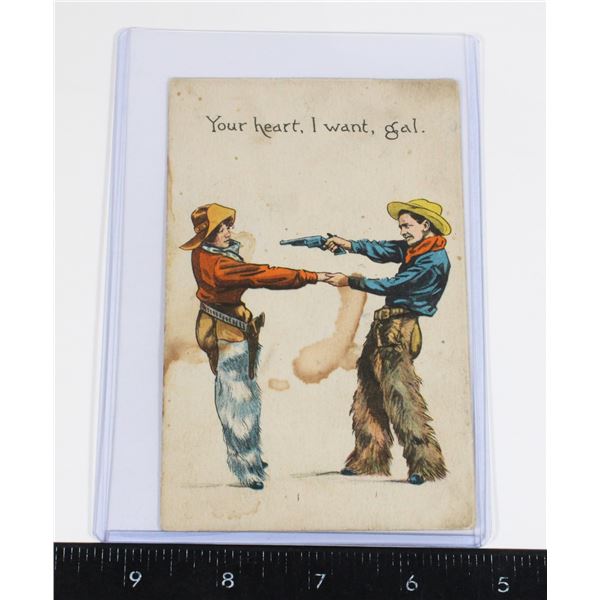 #1625   Cowboy Cowgirl Cartoon Postcard 1913