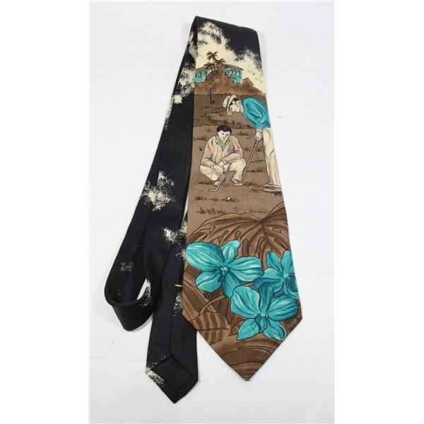 #1657 Vintage Men's Tie Tropical Golf Design