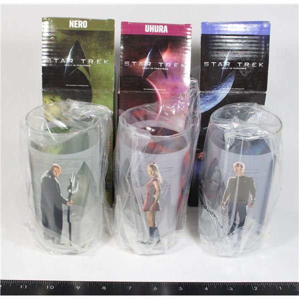 #1663 Lot of 3 Boxed Star Trek Movie Glasses 2008