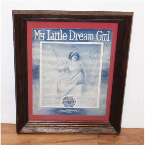 #1668 Vintage Sheet Music Framed 18 x 15 1900's