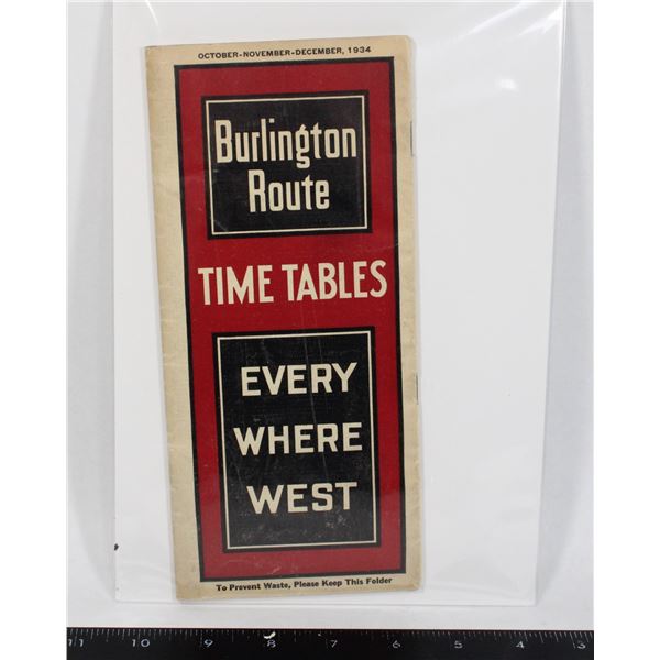#1691 1934 Burlington Route Time Tables Railway