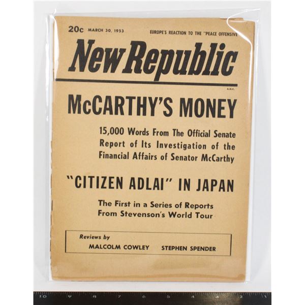 #1734 March 1953 New Republic Magazine McCarthy
