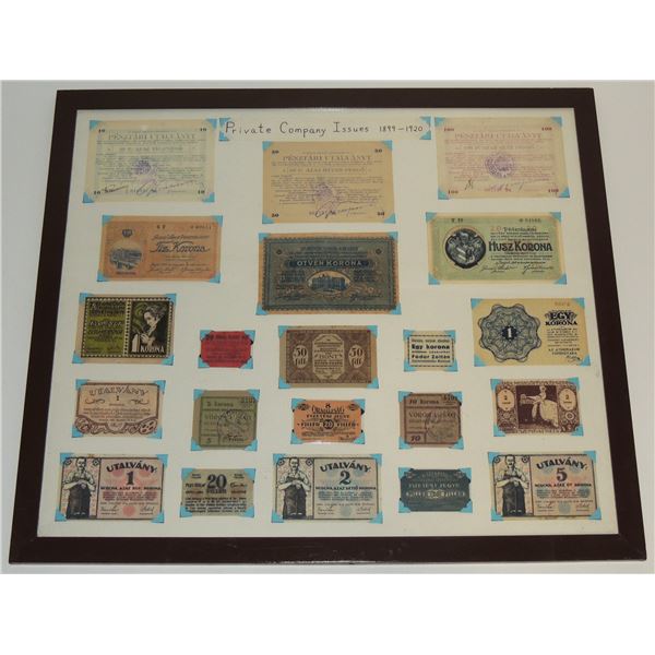 #207A Lot of 21 Hungarian Banknotes Framed 1899