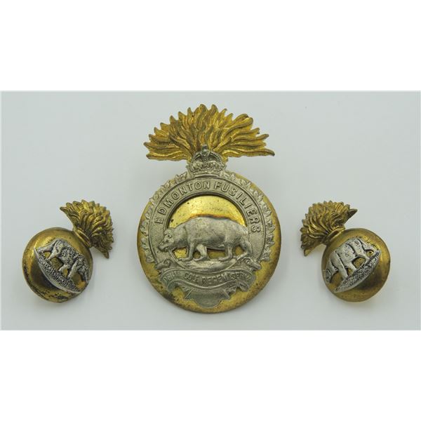 #349A WW2 Edmonton Fusiliers Cap Badge Collar Set
