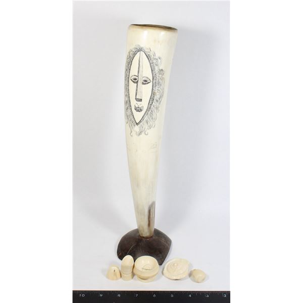 CARVED HORN AFRICAN MASK DESIGN VINTAGE, AND