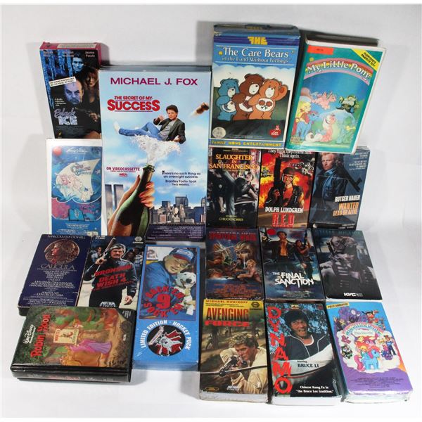 BOX OF VHS TAPES INCLUDING ROCK'EM SOCK'EM 9