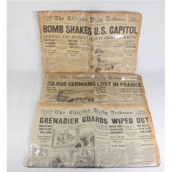 LOT OF 3 WWI CHICAGO USA NEWSPAPERS. MARCH 19 1915