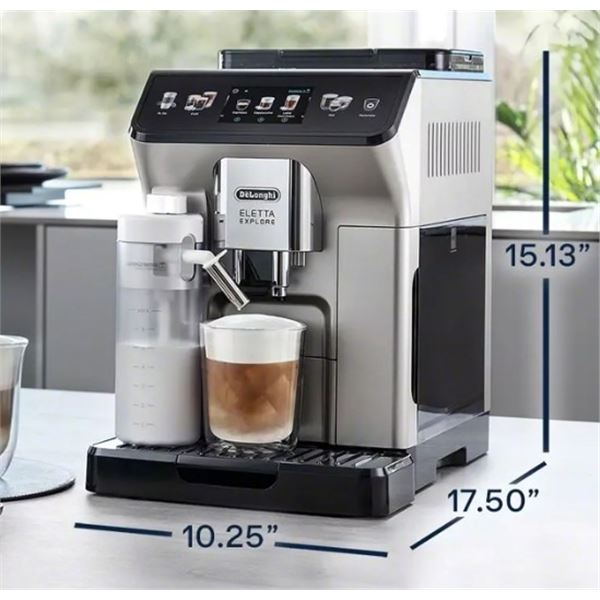 D'LONGHI ELETTA EXPLORE AUTOMATIC ESPRESSO MACHINE W/ FROTHER AND GRINDER - TESTED WORKING, RETAIL $